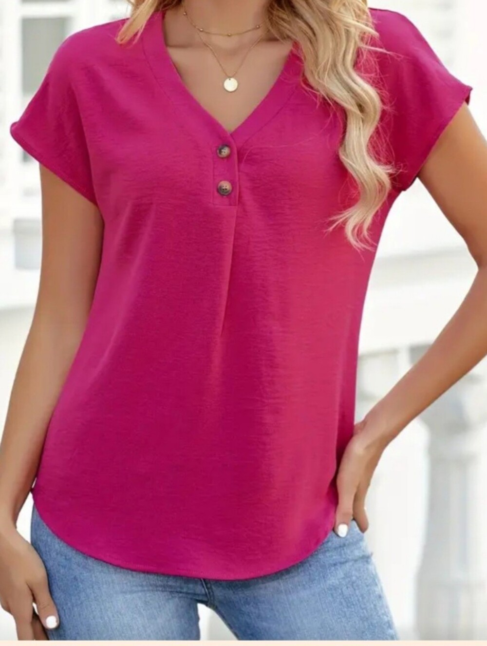 NWT Small V-Neck Short Sleeve Top - Fuchsia